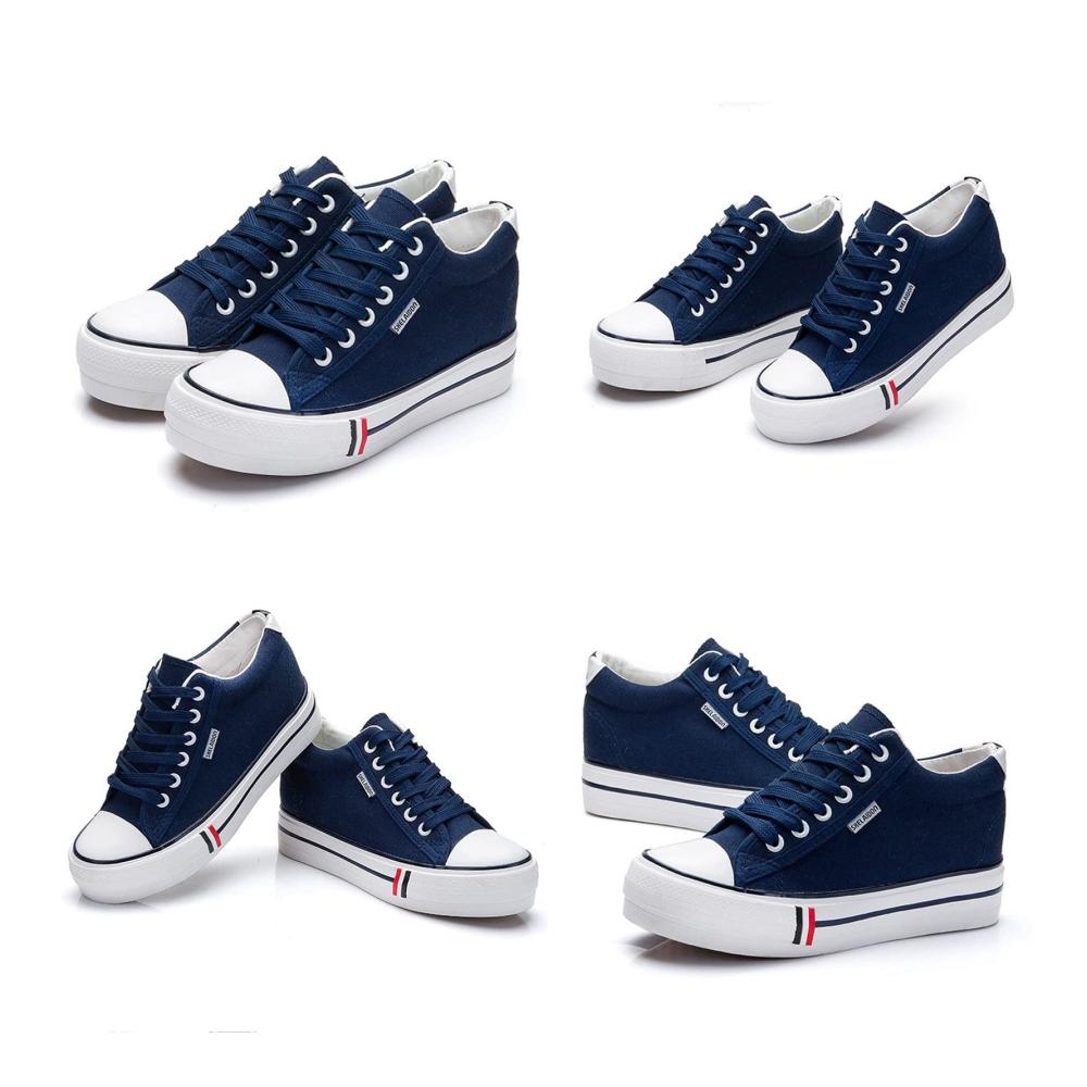 2022 Damen Canvas Sneaker Modische Plattform-Trainer Blaue Segeltuchschuhe in Größe 38 Bequeme Lace-Up Low Tops für Frauen