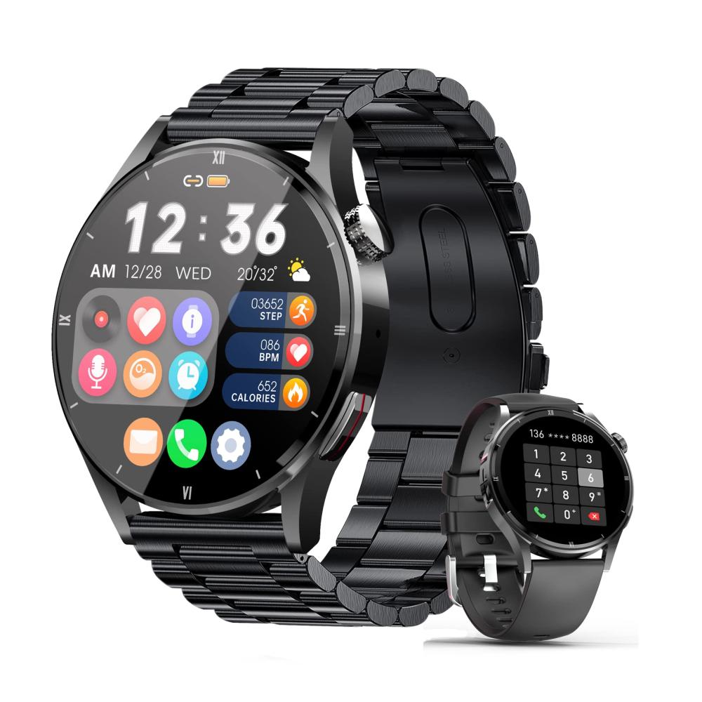 Fashion Smartwatch mit Telefonfunktion 132 Zoll Herren Smartwatch Bluetooth Pulsuhr Schlafmonitor Herzfrequenz Kalorien Sportuhr mit Sprachassistent 360*360 HD Touchscreen für iOS und Android - Optimaler Style und Funktionen