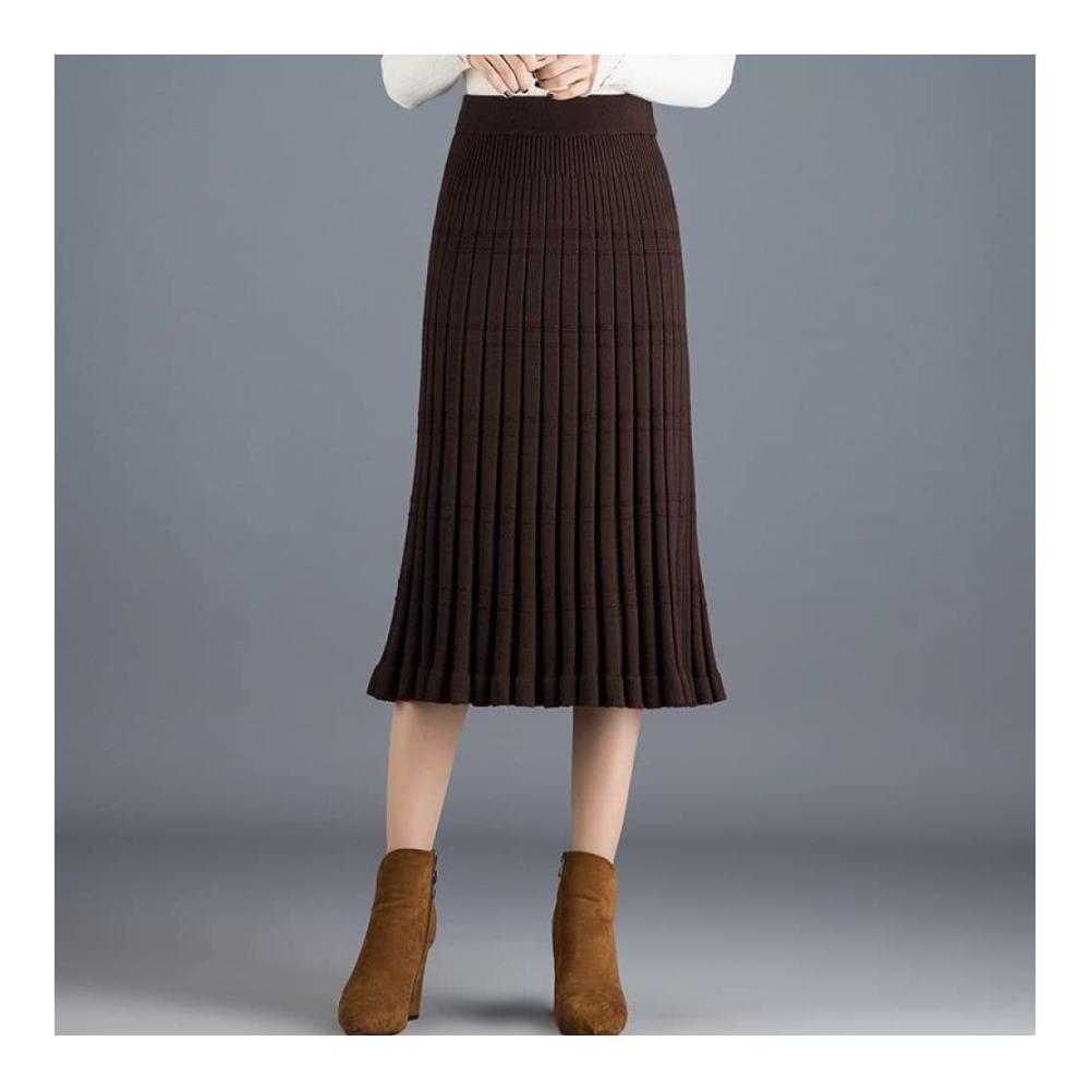 Dehnbarer Strickrock - Damen Winterrock mit Elastischer Hoher Taille Gestrickte Falten und Loose Casual Stil - Lang und Dick Perfekt für den Alltag