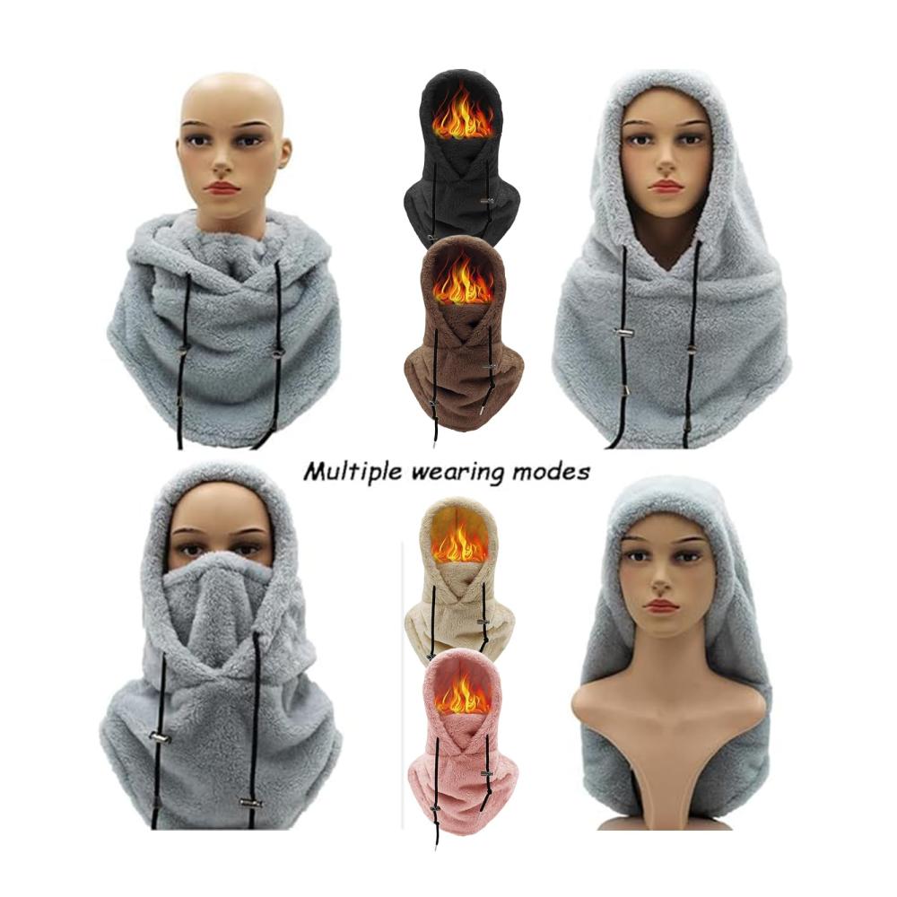 Sherpa Hood Winter Face Mask - Wind-Resistant Ski Mask for Cold Weather Adjustable and Warm Hat Cover Cap Scarf