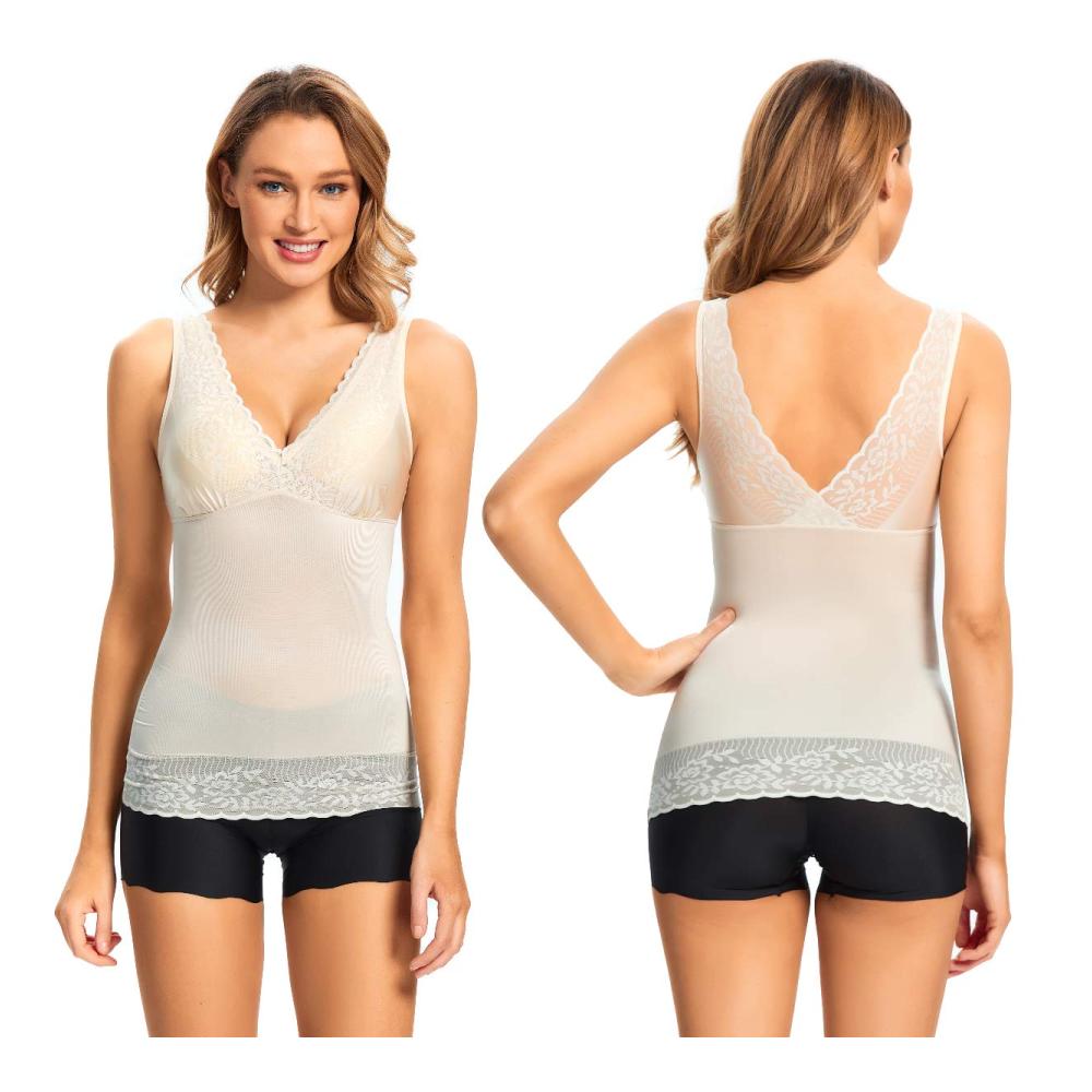 Figurformendes Damen Unterhemd mit Spitze - V-Ausschnitt Shapewear Cami Top für elegante Sommer-Outfits