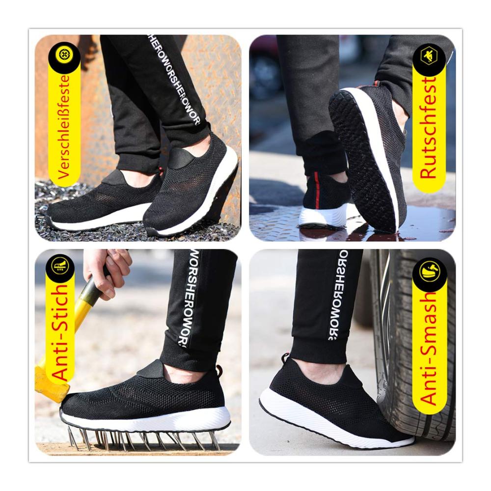 Sommer Sicherheitsschuhe Damen Herren | Leichte Sport-Arbeitsschuhe S3 | Atmungsaktiv Stahlkappen Sneaker-Design