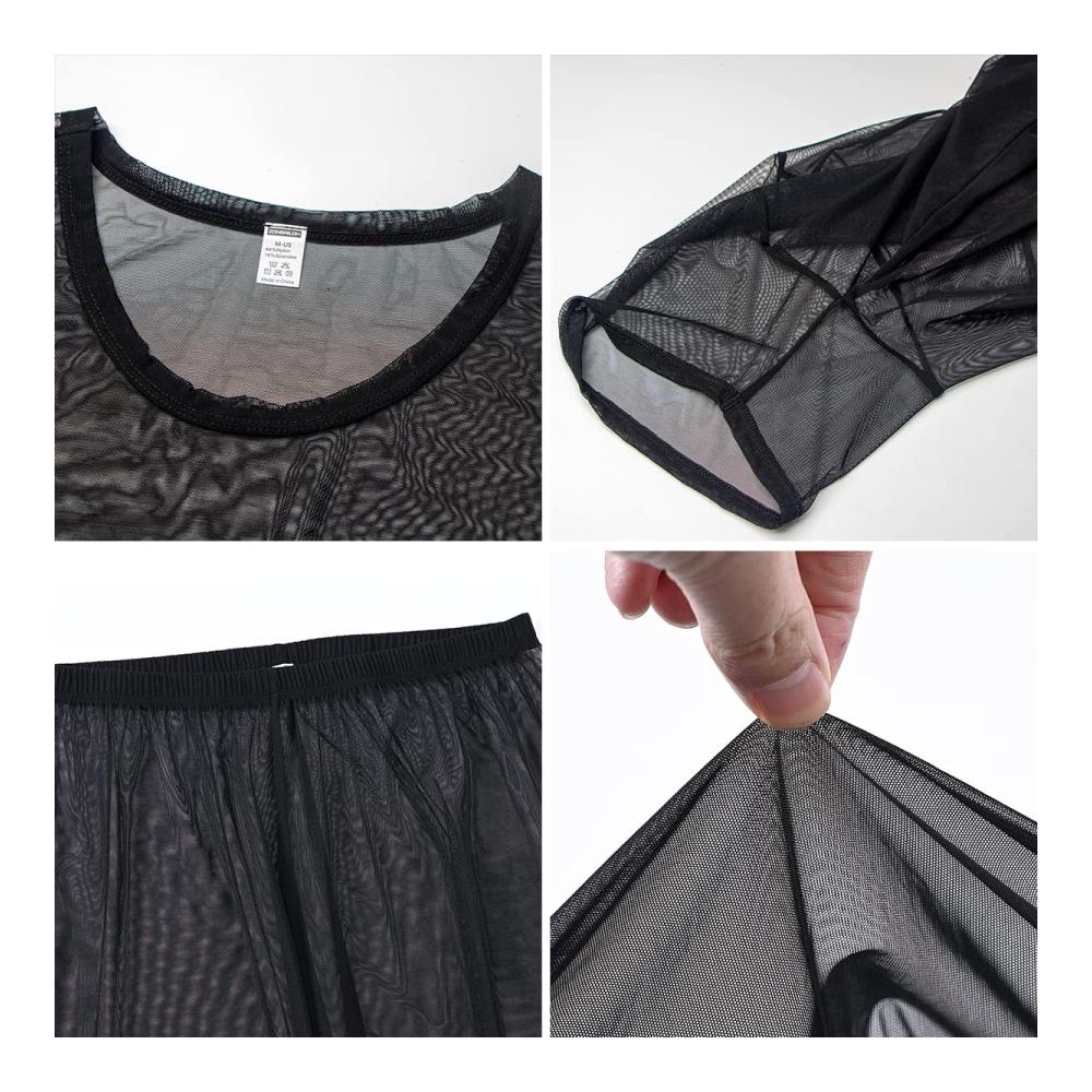 Herren Transparente Schlafanzug-Sets Sexy Mesh T-Shirt und Lounge-Hose von ZAIGELUO – Bequeme Nachtwäsche
