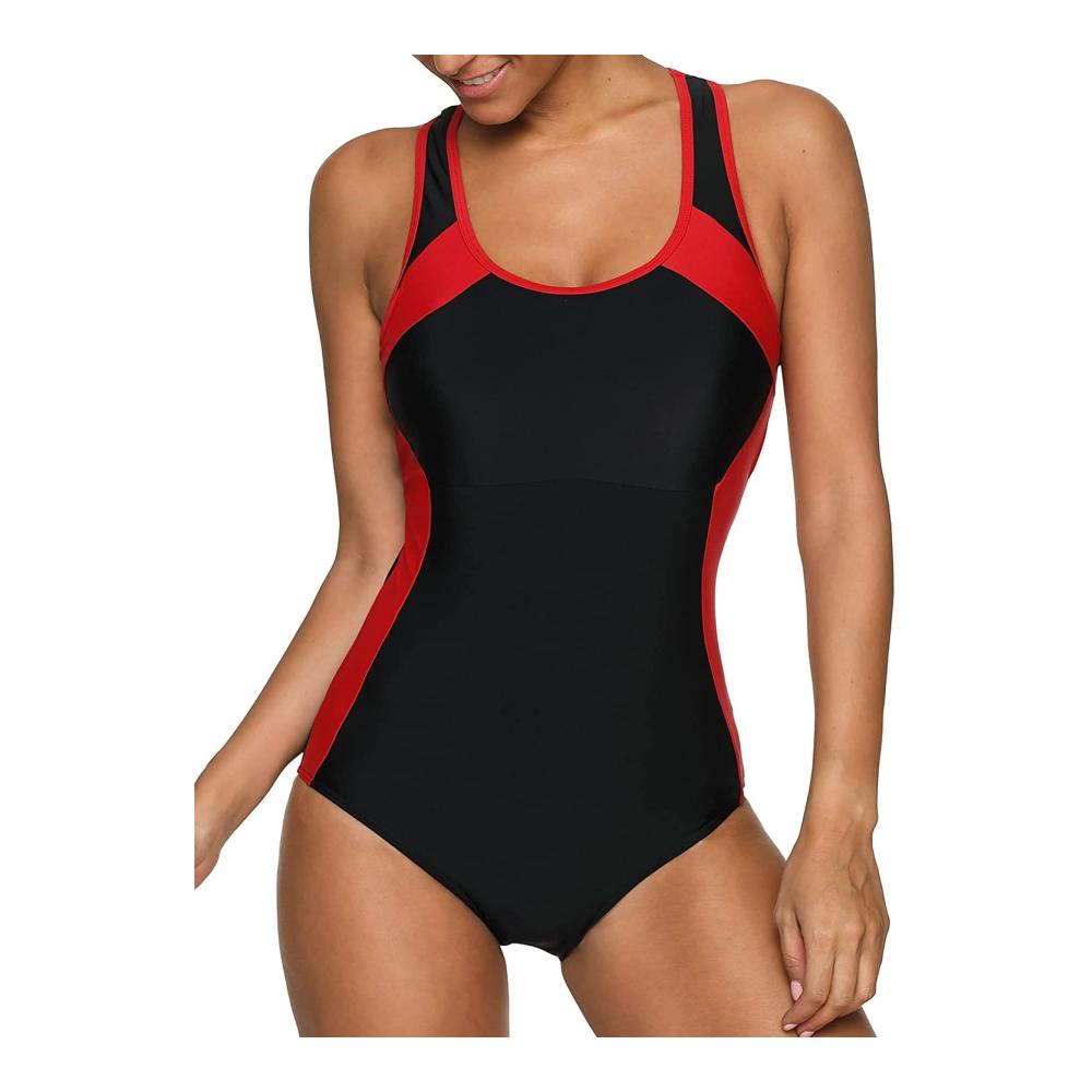 Attraco Damen Badeanzug mit Bauchweg-Effekt und Push-Up – Einteiliger Schwimmanzug für Sport und Bademode