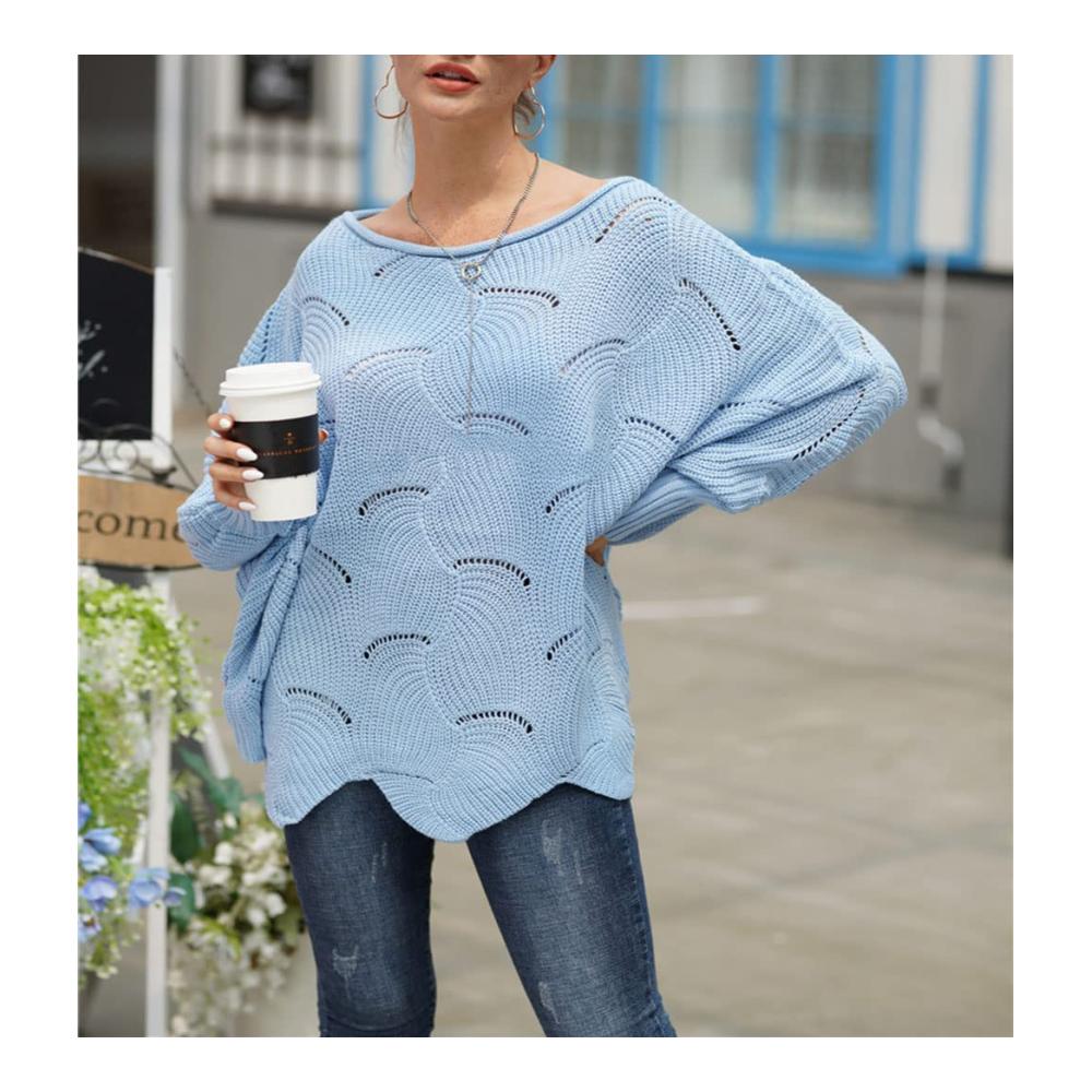Damen Pullover Übergroßer Fledermauspullover mit Schulterfreiheit - Lässiger lockerer Strickpullover für Damen Langarmshirt Baggy-Bluse Aushöhlung - Trendige Strickwaren
