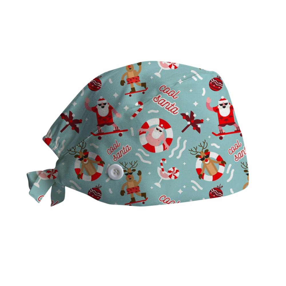 4PCS Weihnachten bedruckter OP-Haube für Damen - Hoch atmungsaktiv verstellbar ideal für Zahnärzte Ärzte Pflegekräfte und Schönheitsbranche