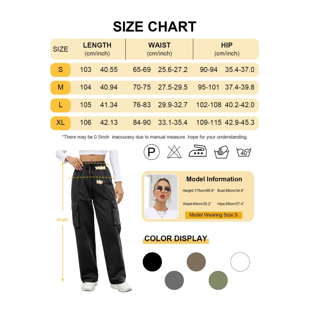 Damen Cargo Hose High Waist Baggy - Elastische Bund Cargohose mit Taschen Streetwear Y2k Style - Weites Bein Straight Fit - Svanco Fashion
