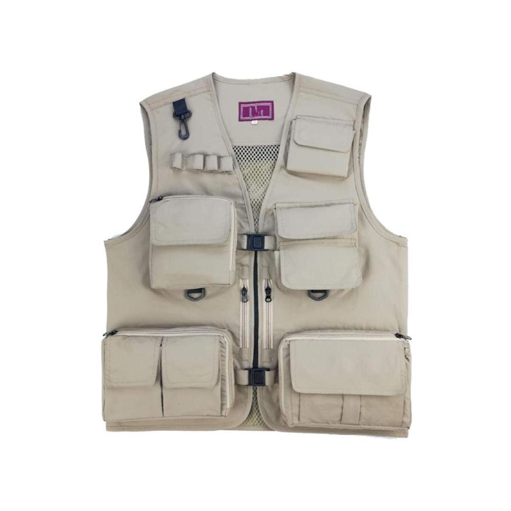 Angelweste für Outdoor-Aktivitäten Multifunktionale Fliegenfischen Weste mit Mehreren Taschen für Fotografie und Reisen - Khaki_M