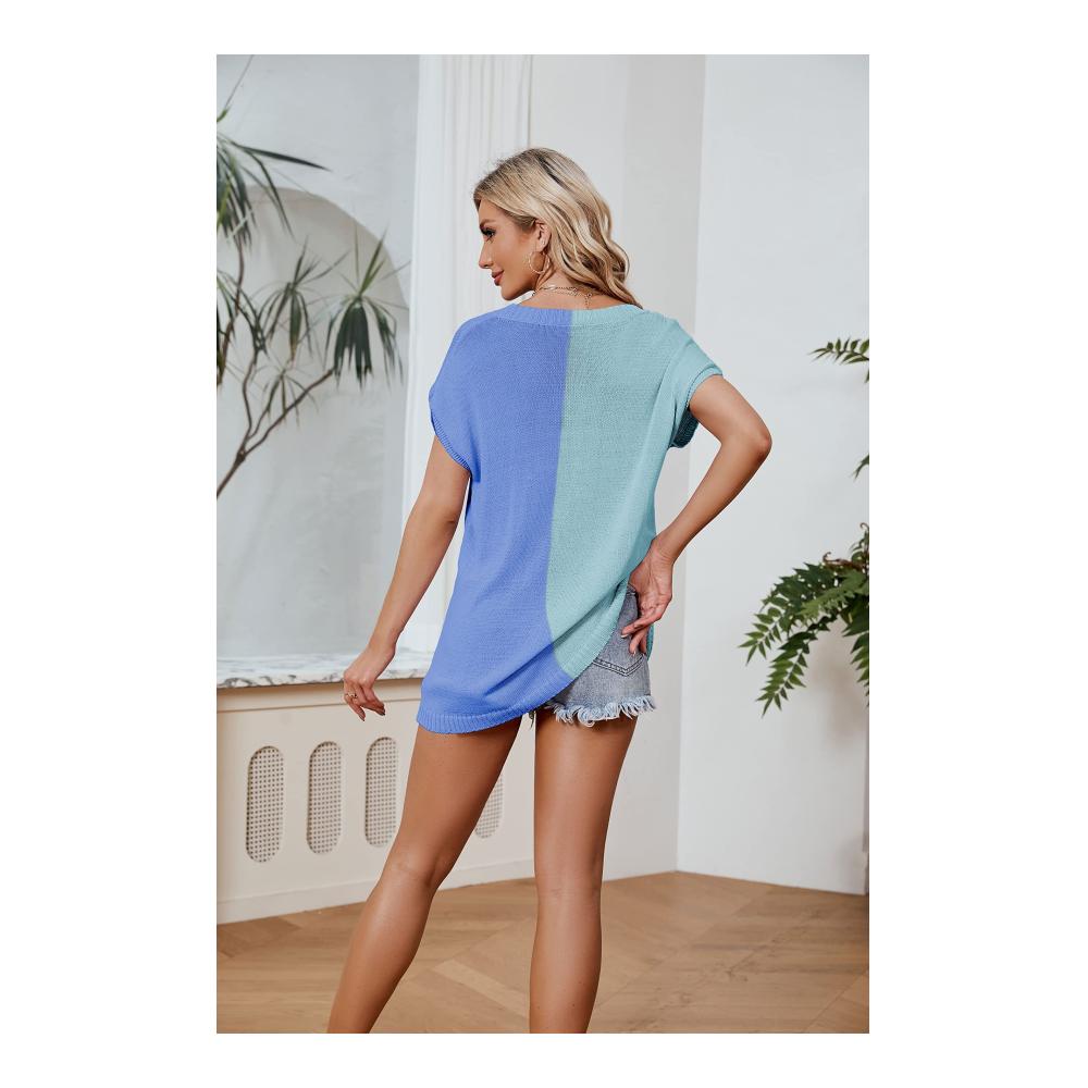 Sommerliches Loose-Fit T-Shirt mit V-Ausschnitt | Atmungsaktives Oversize-Oberteil in Strickoptik für Damen | Bequemes Kurzarmshirt mit Fledermausärmeln - Ideal für Casual-Looks