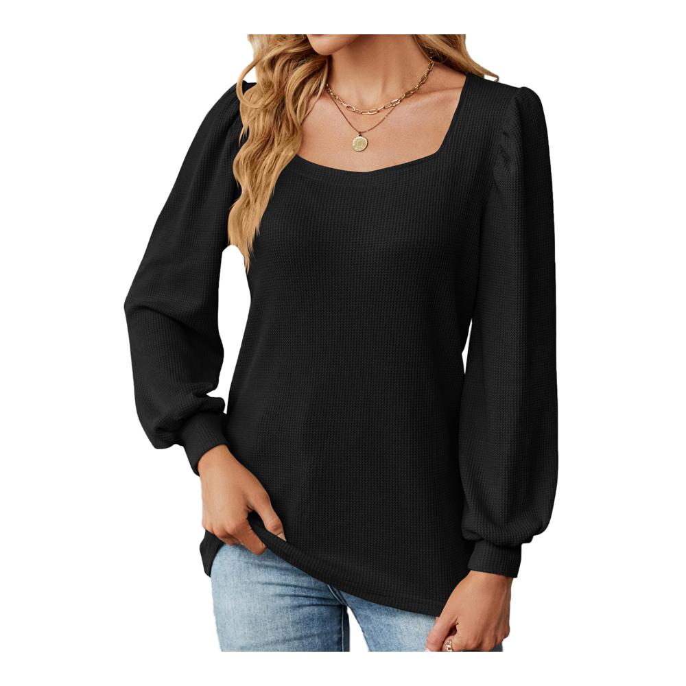 Elegantes Damen Langarmshirt mit Karree-Ausschnitt Texturiertes Falten-Design perfekt für Streetwear - Anna Im Bug Pullover