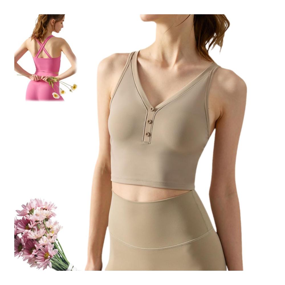 Sport-BH Tessa Washed V Neck Bralette mit Snaps - Sexy Cross Back Crop Tank Top Bra für Workouts