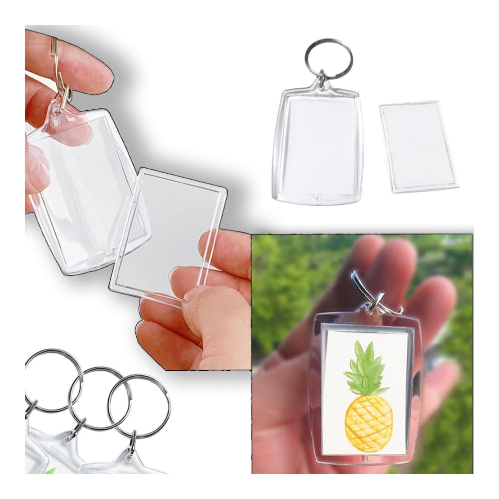 25 Stück Fotoschlüsselanhänger - Transparente Acryl Schlüsselanhänger für Damen mit Beidseitigem Fotoeinsatz und Schlüsselring - Blanko Acryl Anhänger für Personalisierte Schlüsselbunde