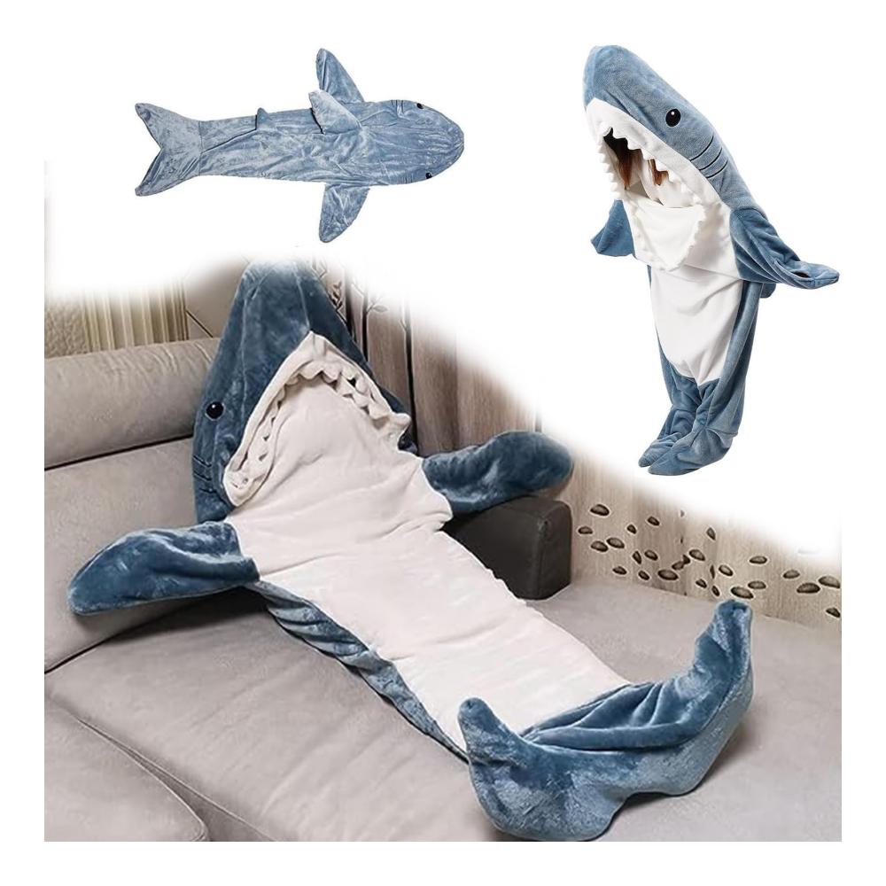 Hai Decken Hoodie - Kuscheliger Flanell Shark Blanket für Erwachsene Perfektes Geschenk für Teenager Ideal für Cartoon-Pyjamapartys und Verkleidungen (Grau S