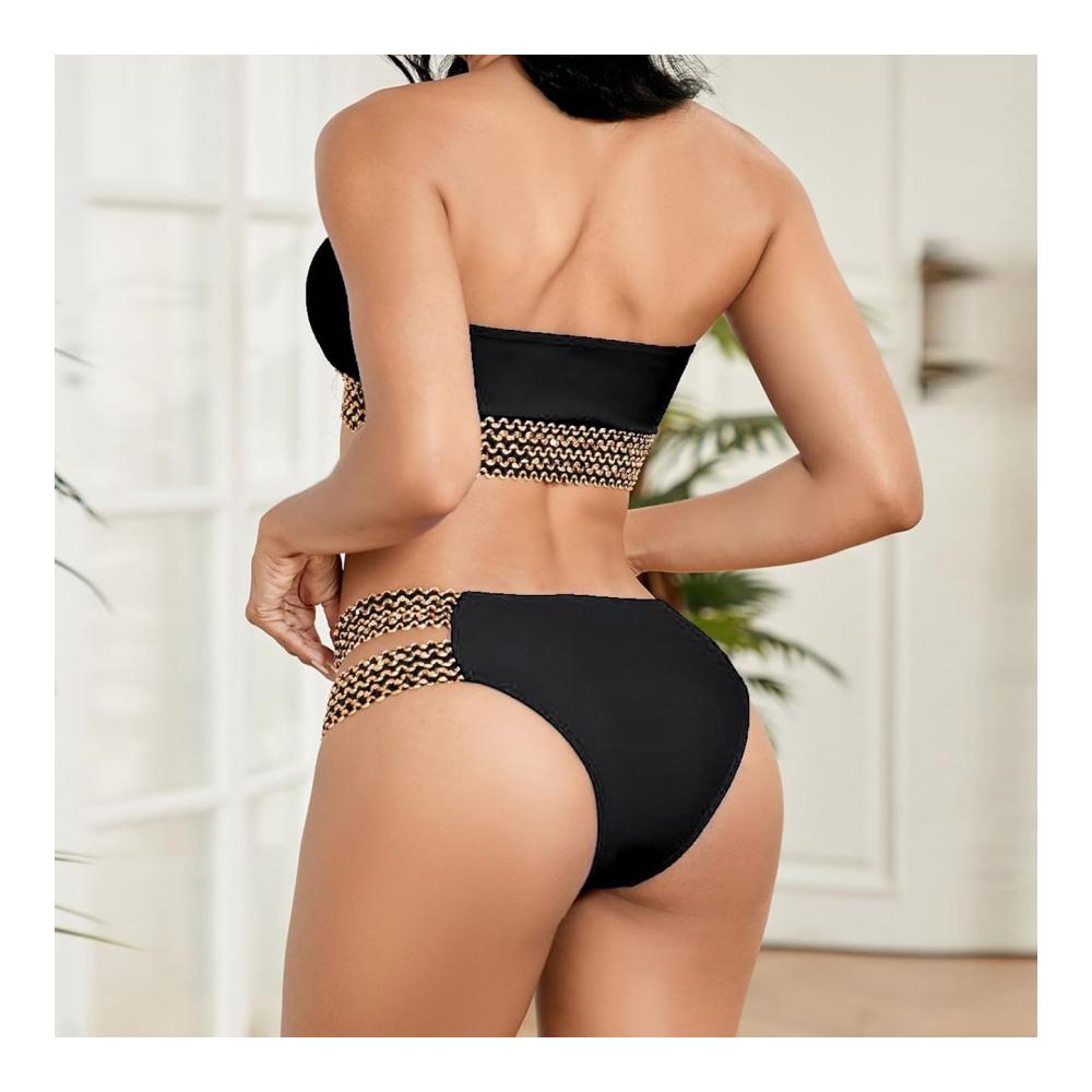 Damen Bikini-Set Trägerloser Zweiteiler mit Cut-Out Push-Up High Waist - Sexy Bademode für Damen