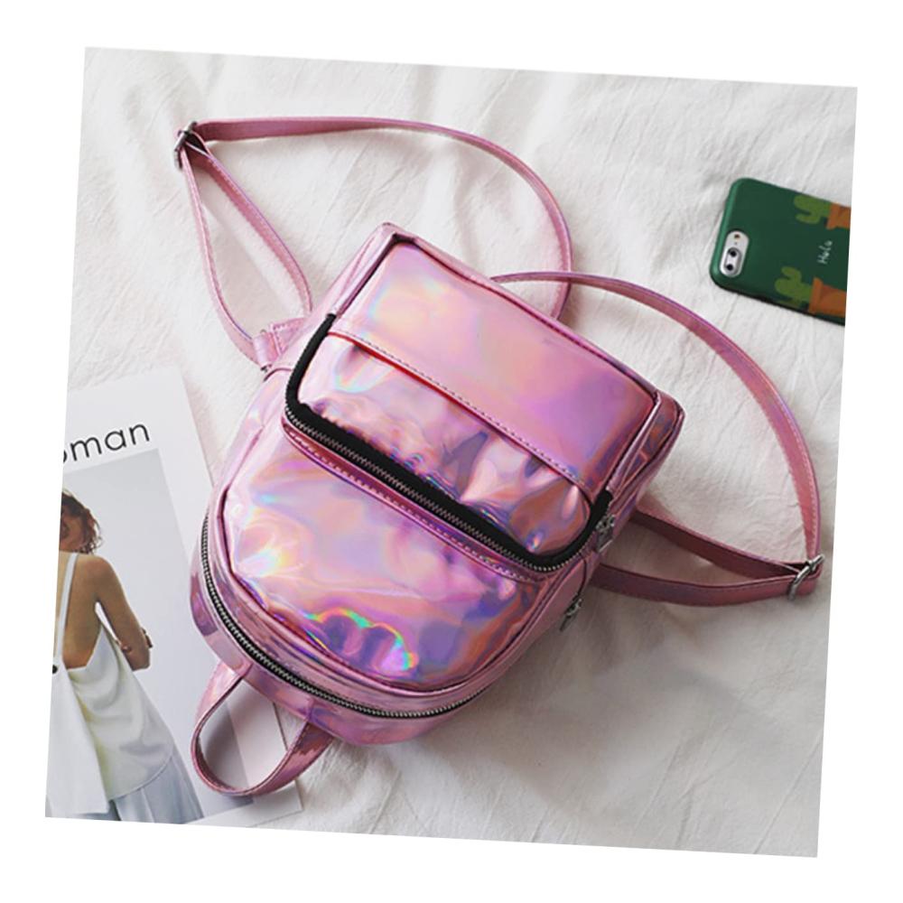 Holografischer 2-Er Rucksack Verstellbar Reflektierend Schillernd - Mini-Umhängetasche für Mädchen Damen - Lässiger Schulranzen mit Floral-Design