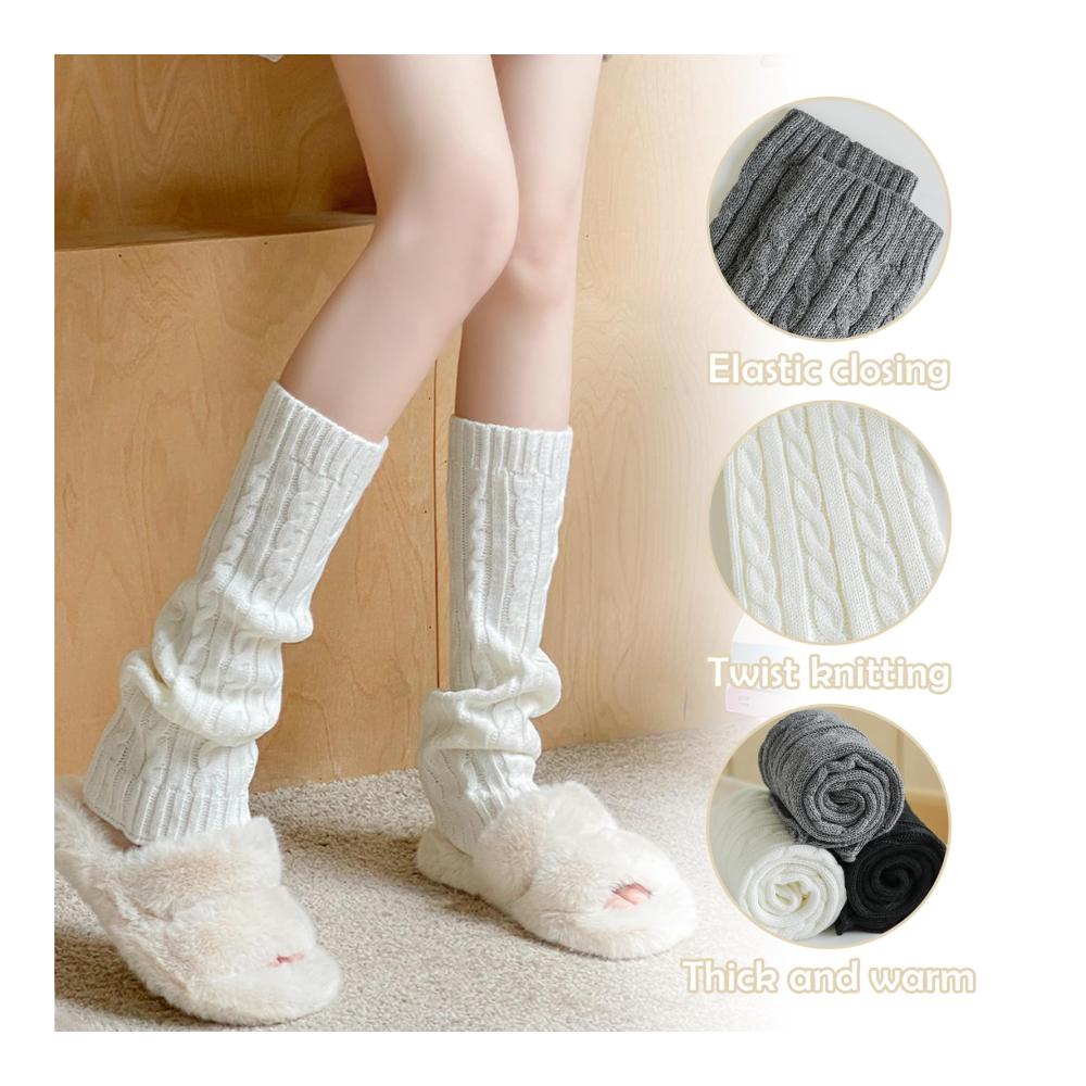 Legwarmers Set - 3 Paar Damen Stulpen in Schwarz Weiß und Grau 45cm Strick Winter Beinstulpen für Frauen Geeignet für alle Beintypen