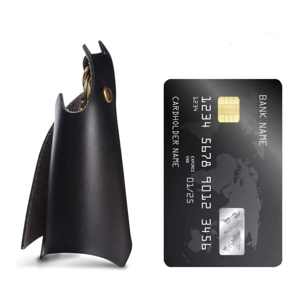 Herren Leder-Schlüsselanhänger mit Fledermaus-Superhelden-Design | Brieftaschen-Set für Auto- und Motorradschlüssel | Originelles Geschenk - Kunstleder Schwarz