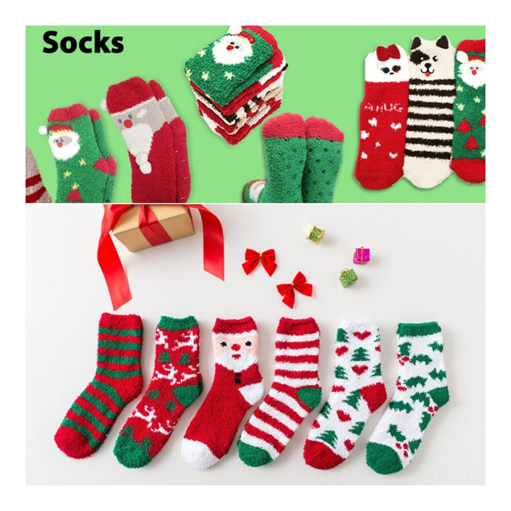 Hachera Weihnachtssocken - 6 Paar Damen Kuschelsocken für Warme Winter Hausschuhe - Flauschige Wintersocken mit Stoppersohle