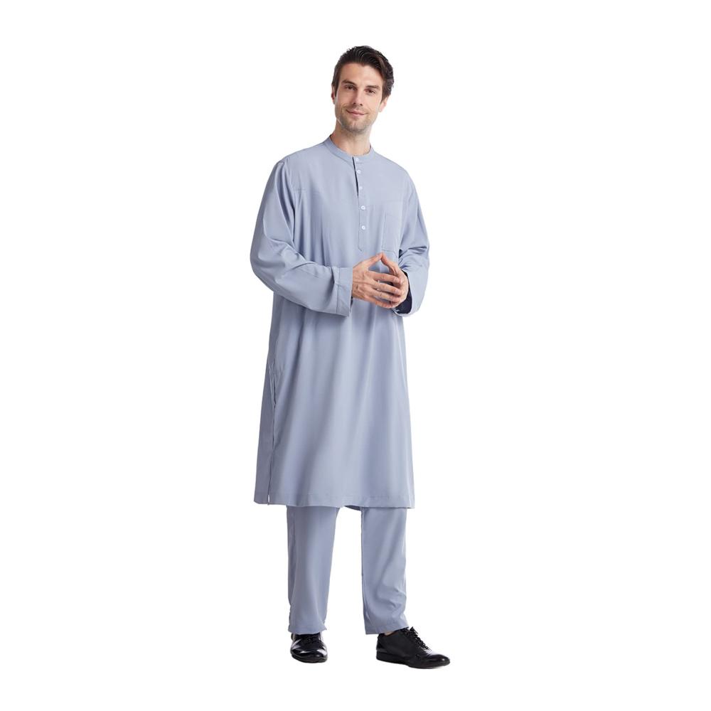 Bademäntel MNSWR Herren Zweiteiliges Set mit Muslimischer Robenhose O-Ausschnitt Sweatjacke Retro Gebetskleidung - Lässig und Stilvoll