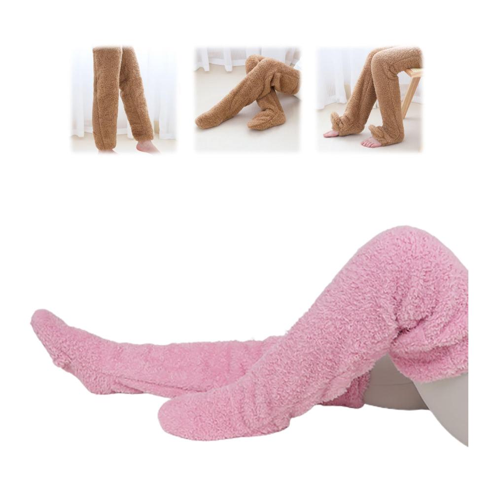 Teddy Legs Socks - Damen Kniestrümpfe mit Plüsch Overknee-Design Winterwarm Flauschig und Weich - Teddy Fleece Strümpfe für Herbst und Winter - Haussocken Wintersocken