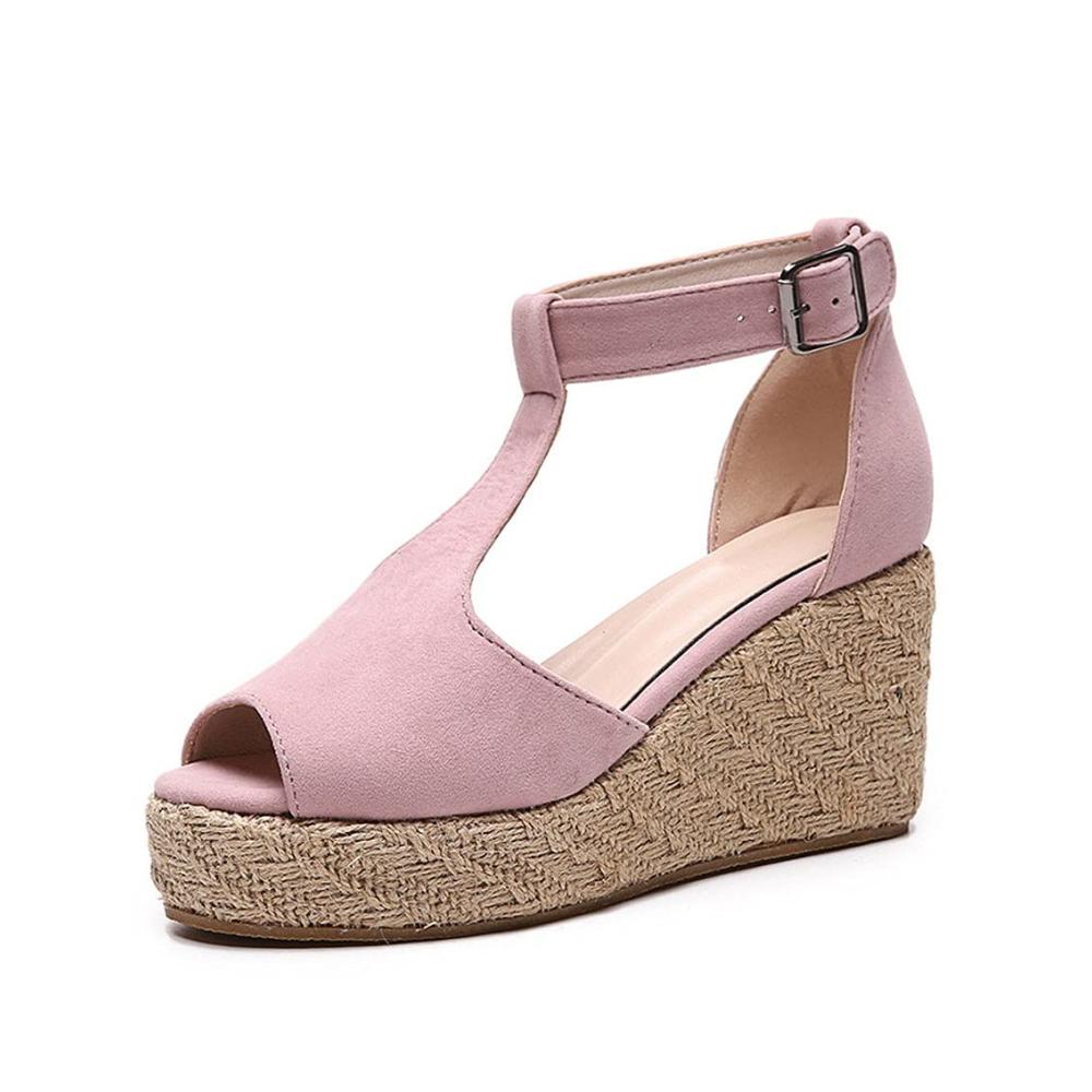 Damen Sandalen mit Keilabsatz - Bohemian Style - Pink - Größe 36