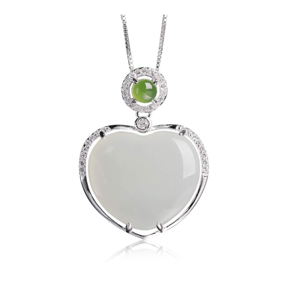 18 Smaragd & Jaspis Herz Anhänger Kette - Sterling Silber Schmuck mit Weißer Jade - Unisex Halskette in Geschenkbox