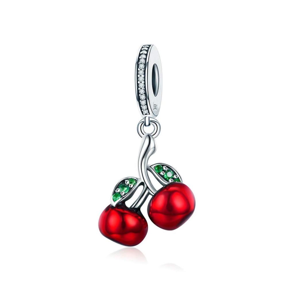 Bead Charms Rote Kirschen 925 Sterling Silber Anhänger für Pandora - Europäische Charme Armbänder & Halsketten für Frauen