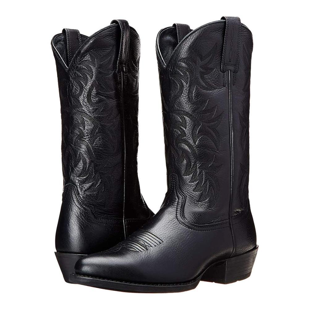 Herren Western Cowboy Stiefel | Vintage Stickerei | Hohe Reitritter Stiefel | Echtleder Lange Stiefel | Winter Outdoor Wanderschuhe Schwarz 46