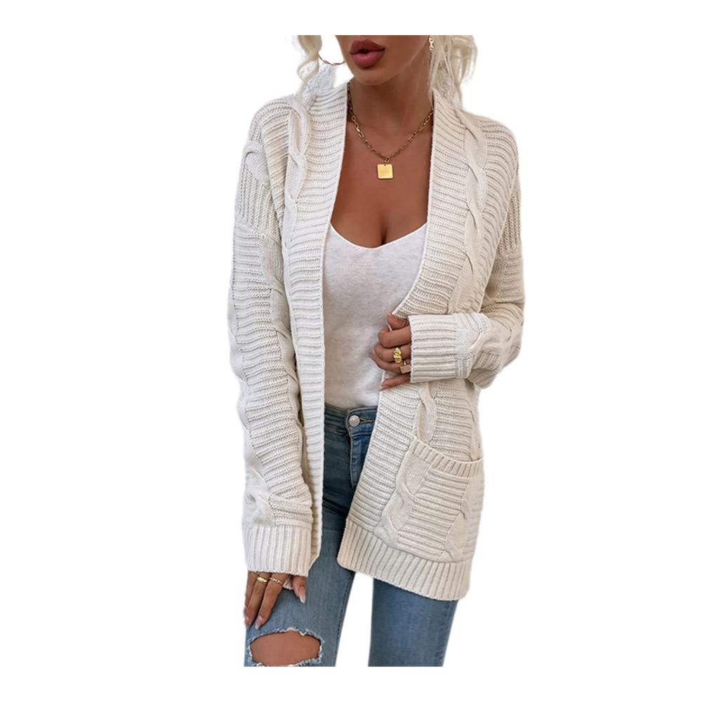 Damen Grobstrick Strickjacke mit Seitentasche - Elegant Langarm Strickmantel für Damen Casual Strickpullover Damen Sweater Tops Outwear
