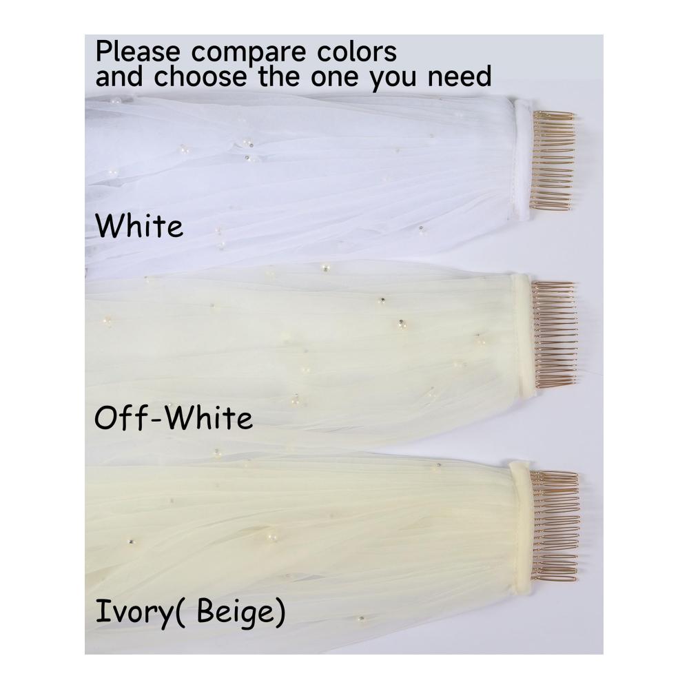 AMBRE ADÈLE Perlenschleier | Brautschleier lang für Hochzeit | Cremefarbener Schleier 150x229 cm | Hochzeitsschleier in Cremeweiß mit Perlen | Eleganter langer Braut-Schleier
