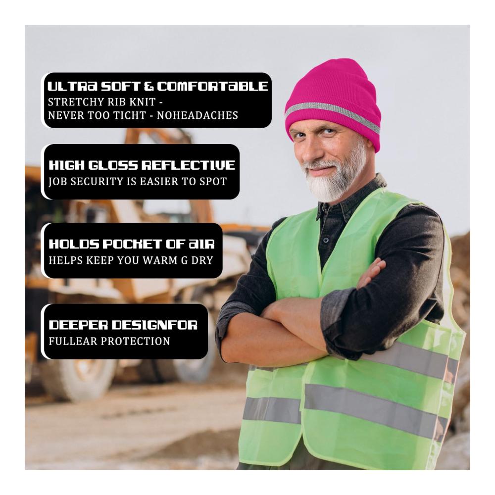 Sicherheits-Thermo-Strickmütze für Winter | Hohe Sichtbarkeit mit Reflektierendem Streifen | Outdoor-Arbeitsmütze für optimale Sicherheit und Komfort