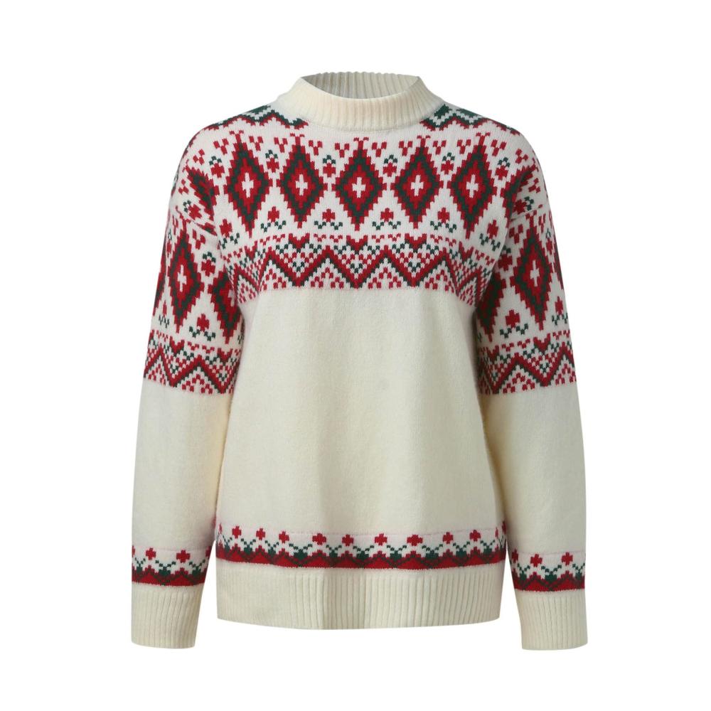 Damen Weihnachtspullover Langarm Winterkleid mit Rundhalsausschnitt lässiger Sweater in Weihnachtsdesign Knielanges Colorblock-Strickkleid für Damen