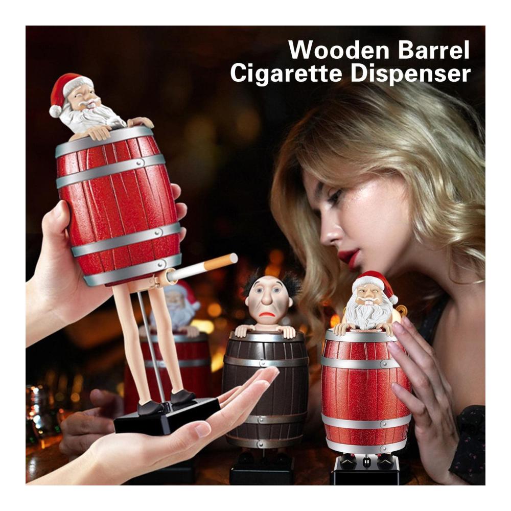 Holzfass Zigarettenetui mit automatischem Spender - Lustige Figuren Statue für Weihnachtsfeier Dekoration - Halter für Zigarettenschachtel im Auto - Ideales Geschenk für den stilvollen Vater - Zigarrenetui für die perfekte Zigarettenausgabe