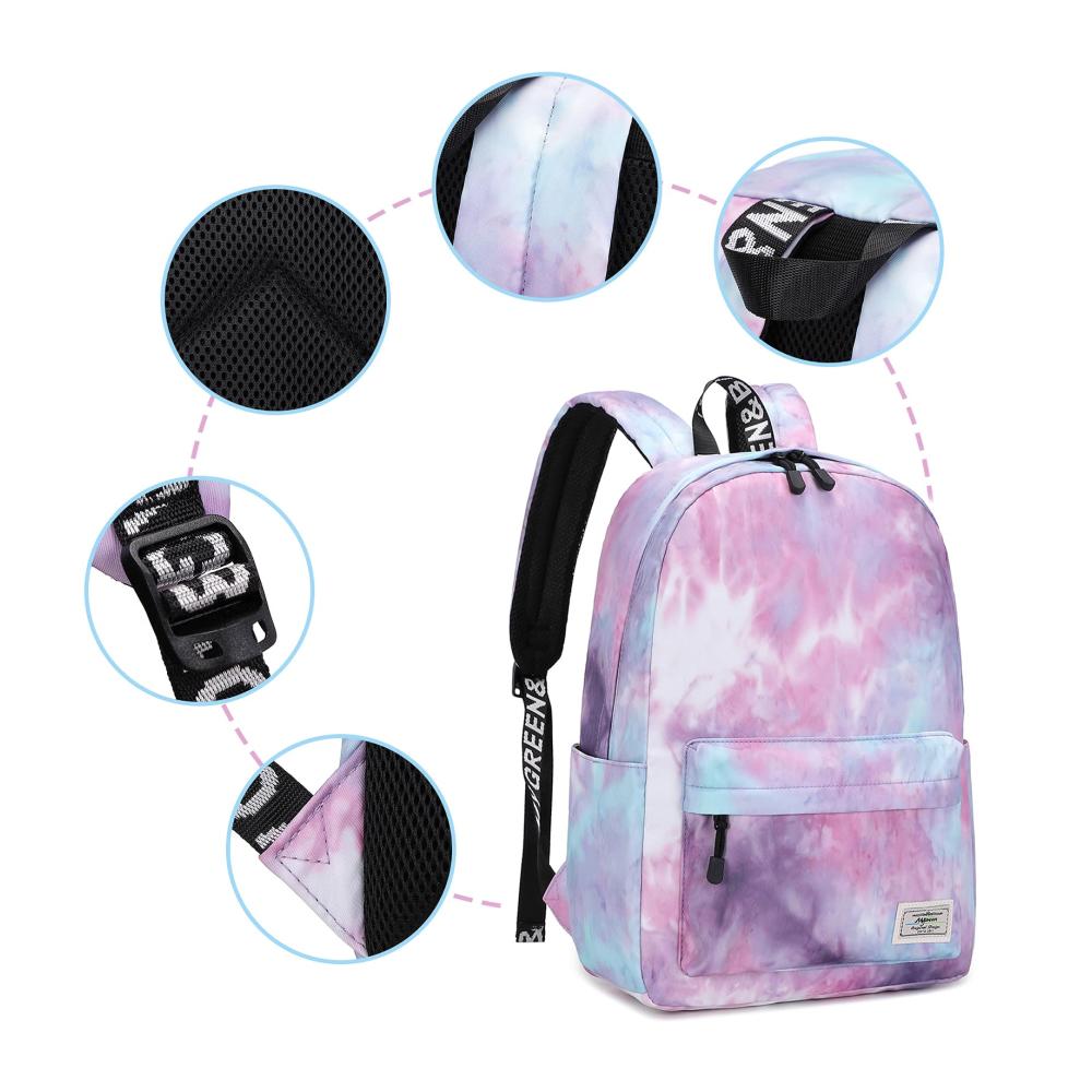 Batiken Lila Kinderrucksack – Leichter Schulrucksack für Mädchen mit Aufdruck Kinder-Schulranzen-Rucksack für stilvolles Tragen und einfache Organisation