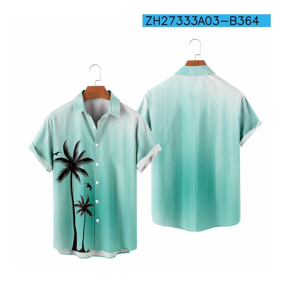 Leinenhemd Herren kurzarm Atmungsaktives dünn geschnittenes Shirt mit coolen Farbverläufen und Kragen - Ideal für den Sommer