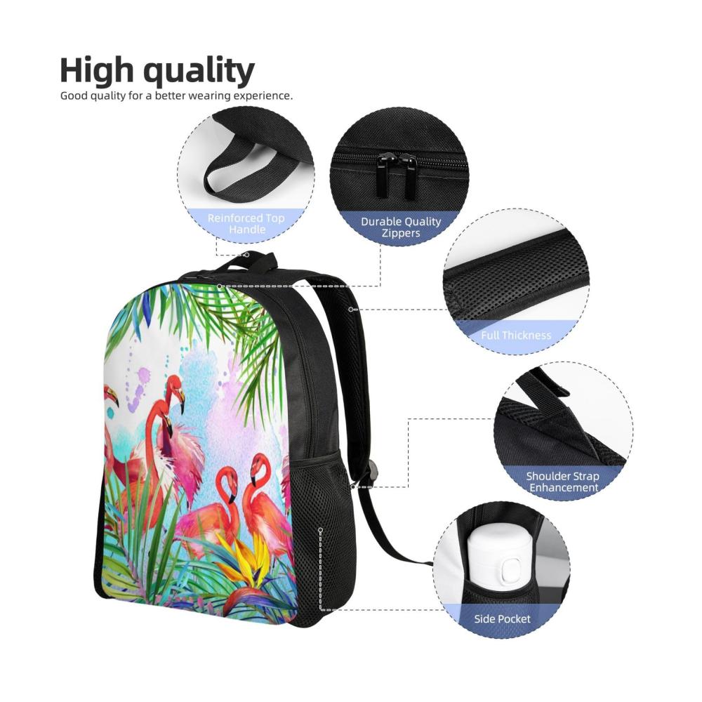 Schulranzen Rucksack Flamingo-Motiv 15 Zoll Laptop-Rucksack für Männer und Frauen – Stilvolle langlebige Schultasche für Jungen und Mädchen