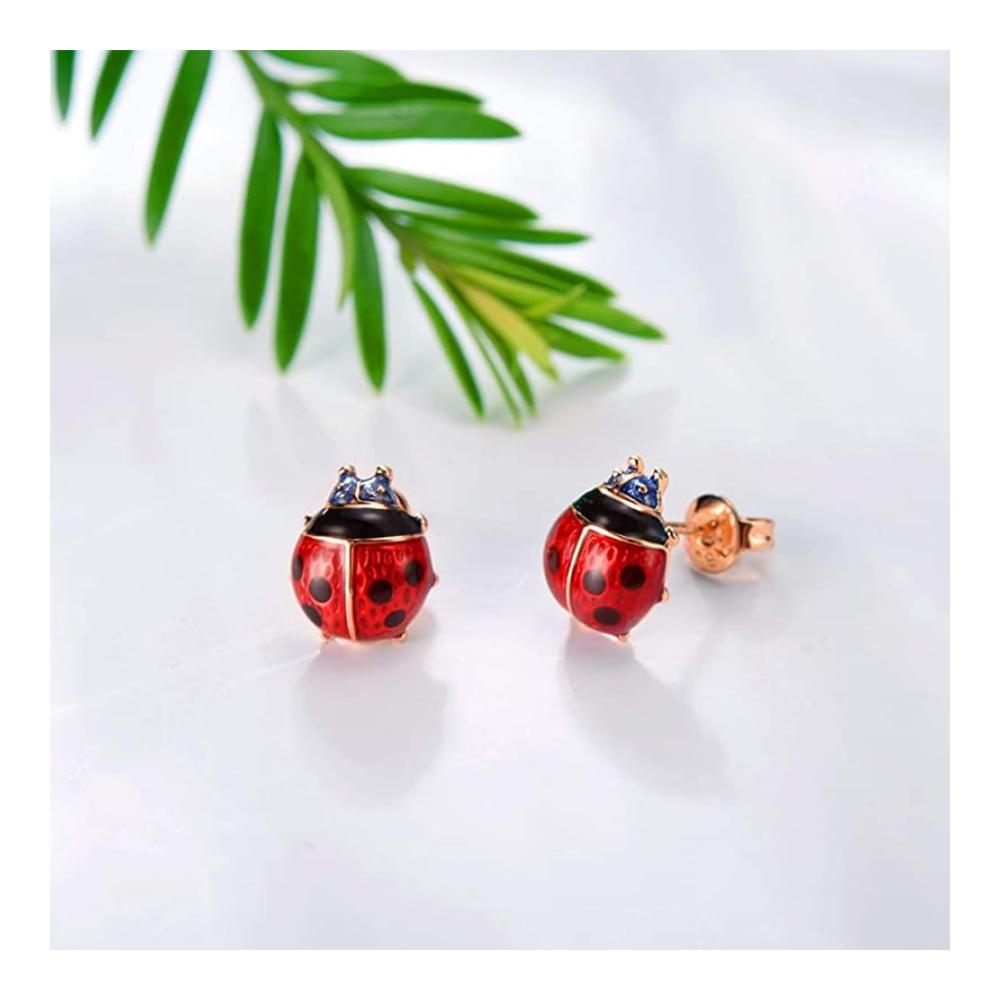 925 Sterling Silber Marienkäfer Ohrstecker - Süßer Insektenschmuck für Damen und Mädchen