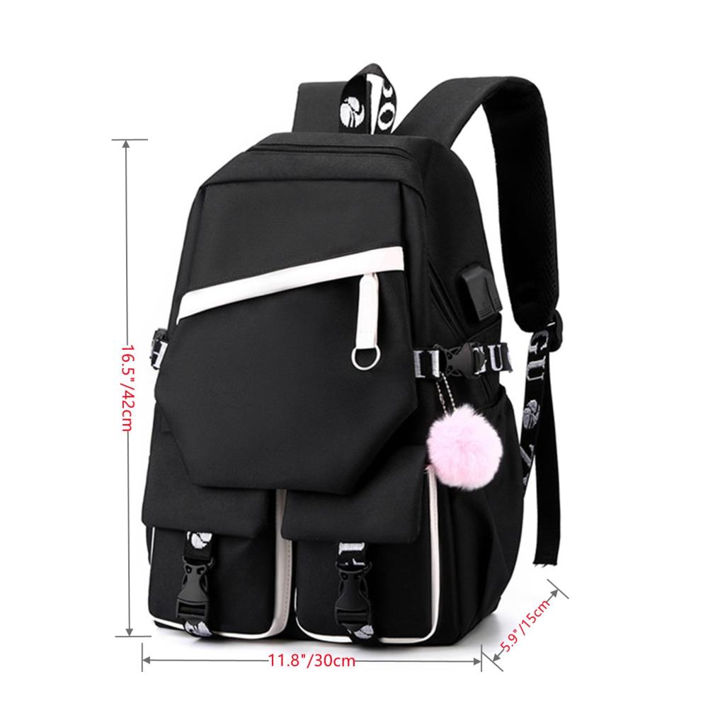 Kinderrucksack 432 cm mit USB-Ladeanschluss und Anime-Laptoptasche - Perfekter Schulrucksack für Mädchen und Jungen in Schwarz