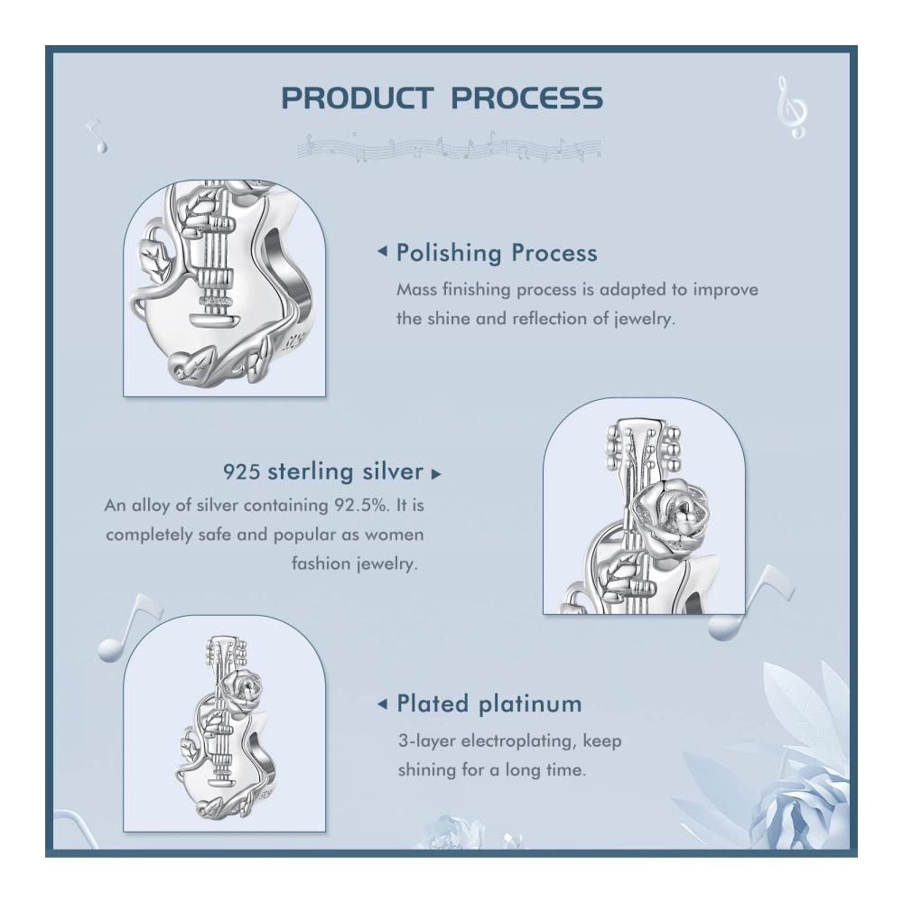 925 Sterling Silber Gitarren Charms Anhänger für Pandora Armbänder und Halskette - Hochwertige Bead Charms für Musikliebhaber