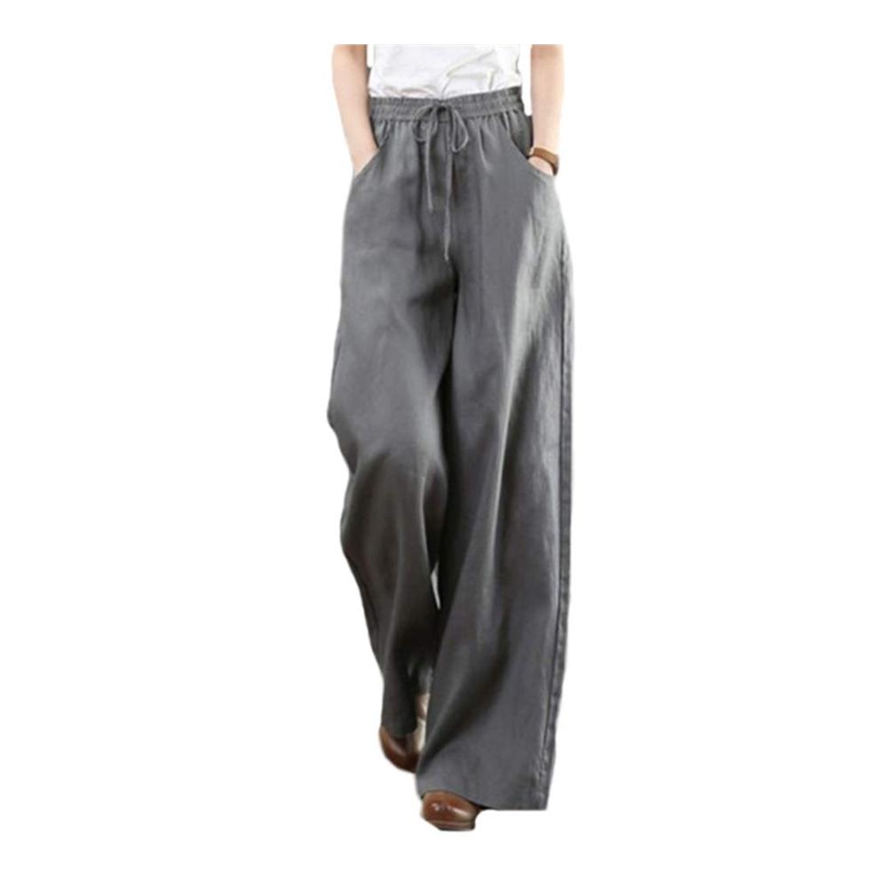 Leinenhose Damen Sommerliche Hohe Taille Weites Bein Casual Lange Hose mit Kordelzug - Ideal für Yoga Freizeit Urlaub & Strand