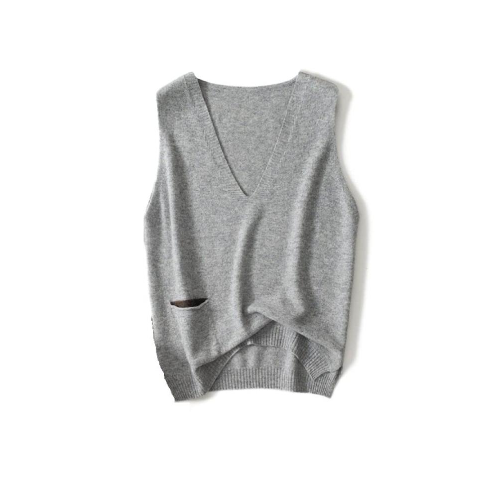 Damen Kaschmir Ärmellose Pullover Weste - Stilvoller V-Ausschnitt Preppy Vintage Design Lässige Wintermode