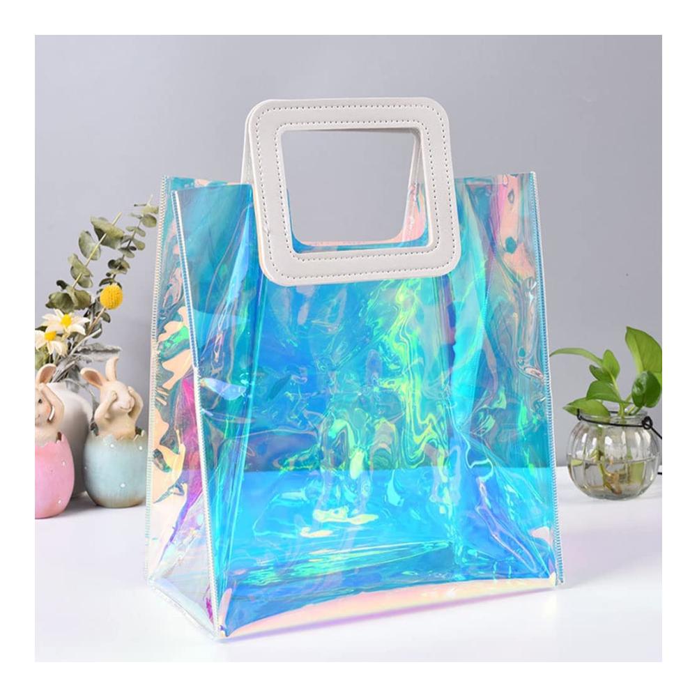 Klarer PVC Waschbeutel mit Ledergriff - Transparente Kulturtasche für Reisen Date und Fitnessstudio