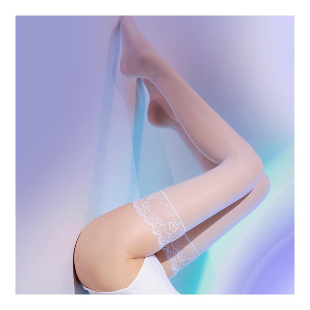 Glänzende 5Den Halterlose Strümpfe mit Pfauenmuster für Damen - Sexy Stay Up Strümpfe mit Silikonband