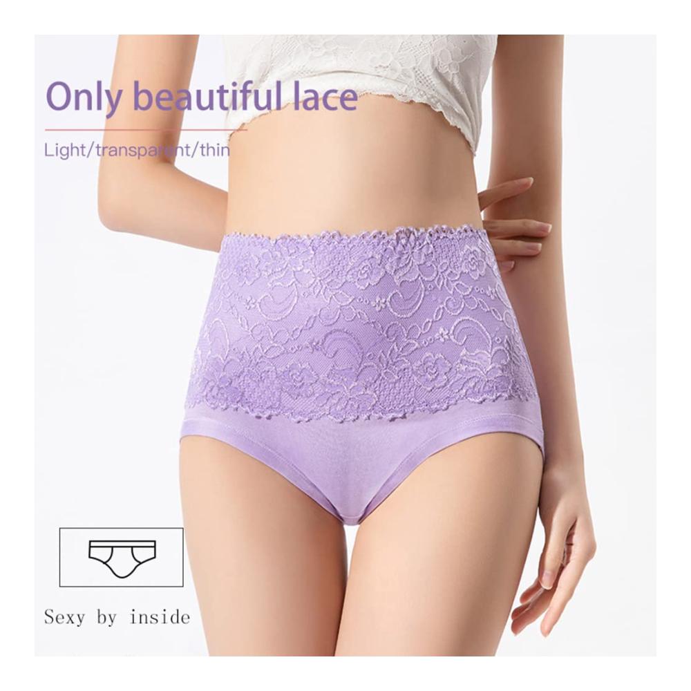 Damen Unterwäsche Set Hochwertige Baumwolle Hohe Taille Spitze - 4er Pack Taillenslips & Bikinis von Bysion für Frauen