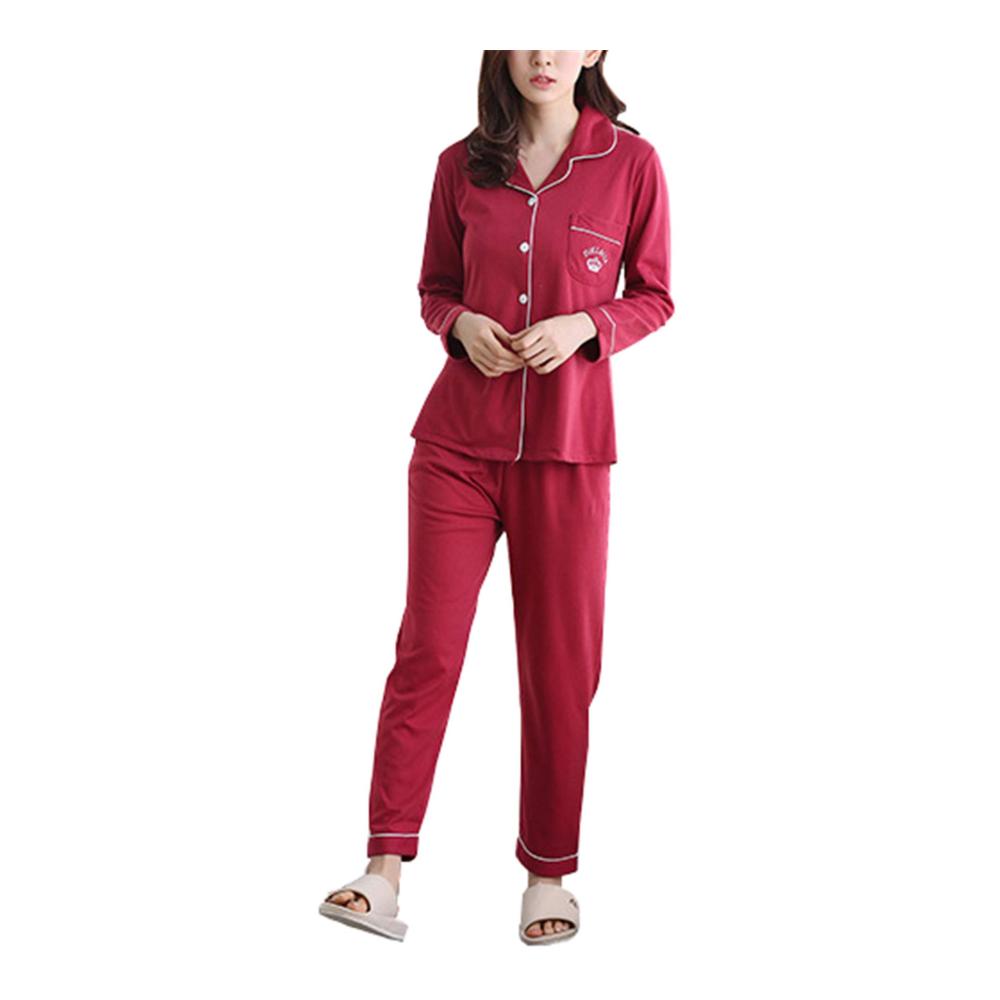 Damen Pyjama Set - Bequemer Schlafanzug aus Baumwolle mit V-Ausschnitt Langarm und klassischem Design in Großen Größen erhältlich