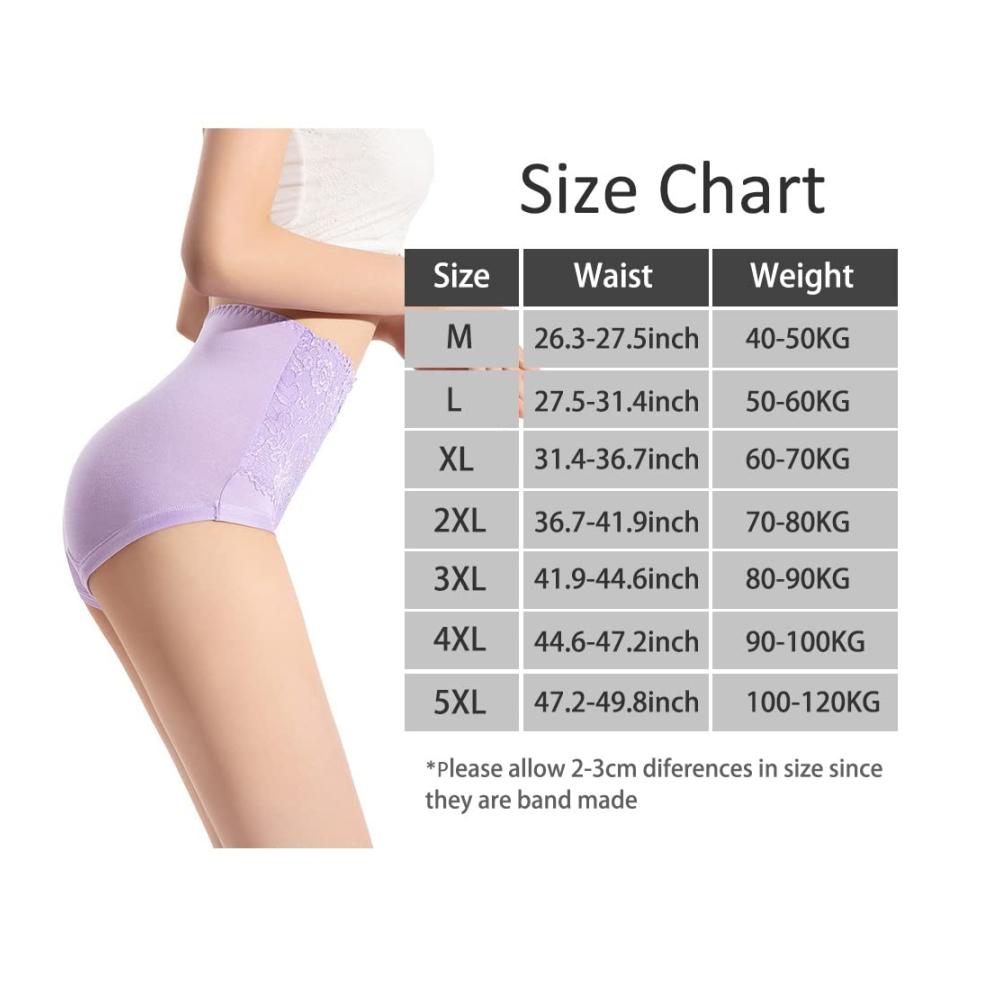 Damen Unterwäsche Set Hochwertige Baumwolle Hohe Taille Spitze - 4er Pack Taillenslips & Bikinis von Bysion für Frauen