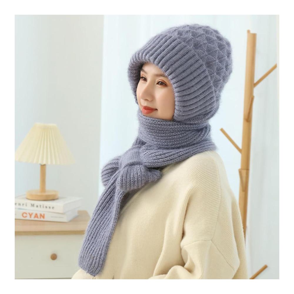 Kapuzenschal Set für Damen Verdickter Winter-Schal Mütze & Handschuhe - Winddicht & Warm in Khaki Einheitsgröße