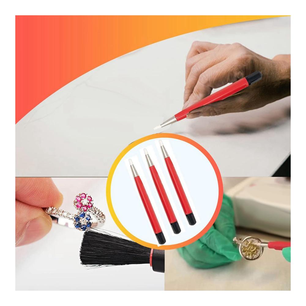3-teiliges Set Präzise Rotes Faserstift-Uhrenreparaturwerkzeug mit Rostentfernungsbürste Stiftborsten Poliermittel - Ideal für Schmuck Leiterplattenreinigung und präzise Uhrenreparatur