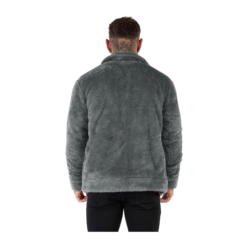 Sherpa Herrenjacke - Winterwarm Fuzzy Plüschmantel mit Knopftaschen