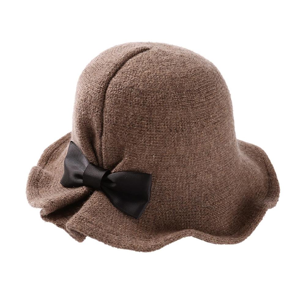 Vintage Wolle Fischerhut Damen - Eleganter Bowler Hut mit Bögen Winter Accessoires für Bräute